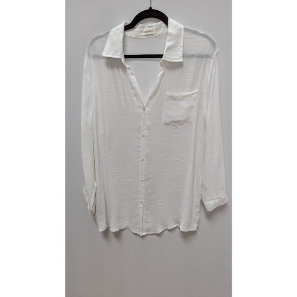 BSUBSEACH Ivory Long Sleeve Beach Button-Down Shirt - Picture 1 of 2